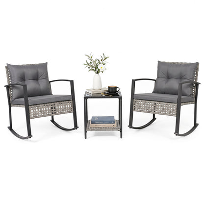 3-Piece Outdoor Rocking Chair Set for Garden-Gray
