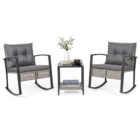 3-Piece Outdoor Rocking Chair Set for Garden-Gray