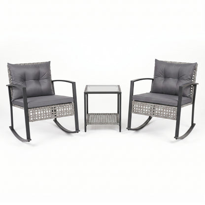 3-Piece Outdoor Rocking Chair Set for Garden-Gray