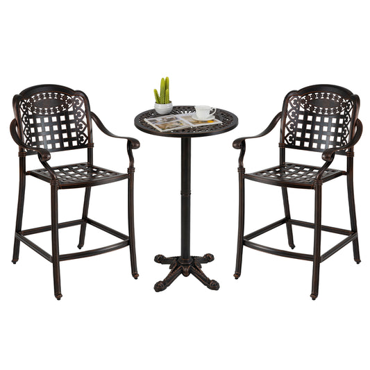3 Piece Patio Bar Set Outdoor Cast Aluminum Round High Top Table 2 Counter Height Bar Stools