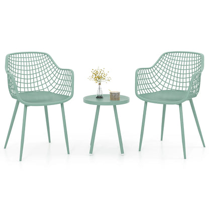 3 Piece Patio Chair Set with PP Seat and Tabletop for Porch-Green