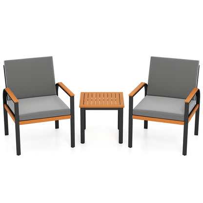 3 Piece Patio Furniture Set Outdoor Conversation Set with Coffee Table-Grey
