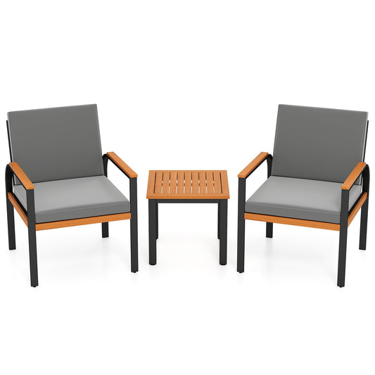 3 Piece Patio Furniture Set Outdoor Conversation Set with Coffee Table-Grey