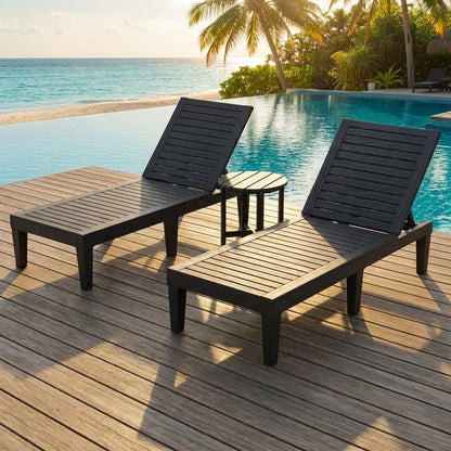 3-Piece Patio Lounge Set with Adjustable Recliner Chairs and Round Side Table for Poolside