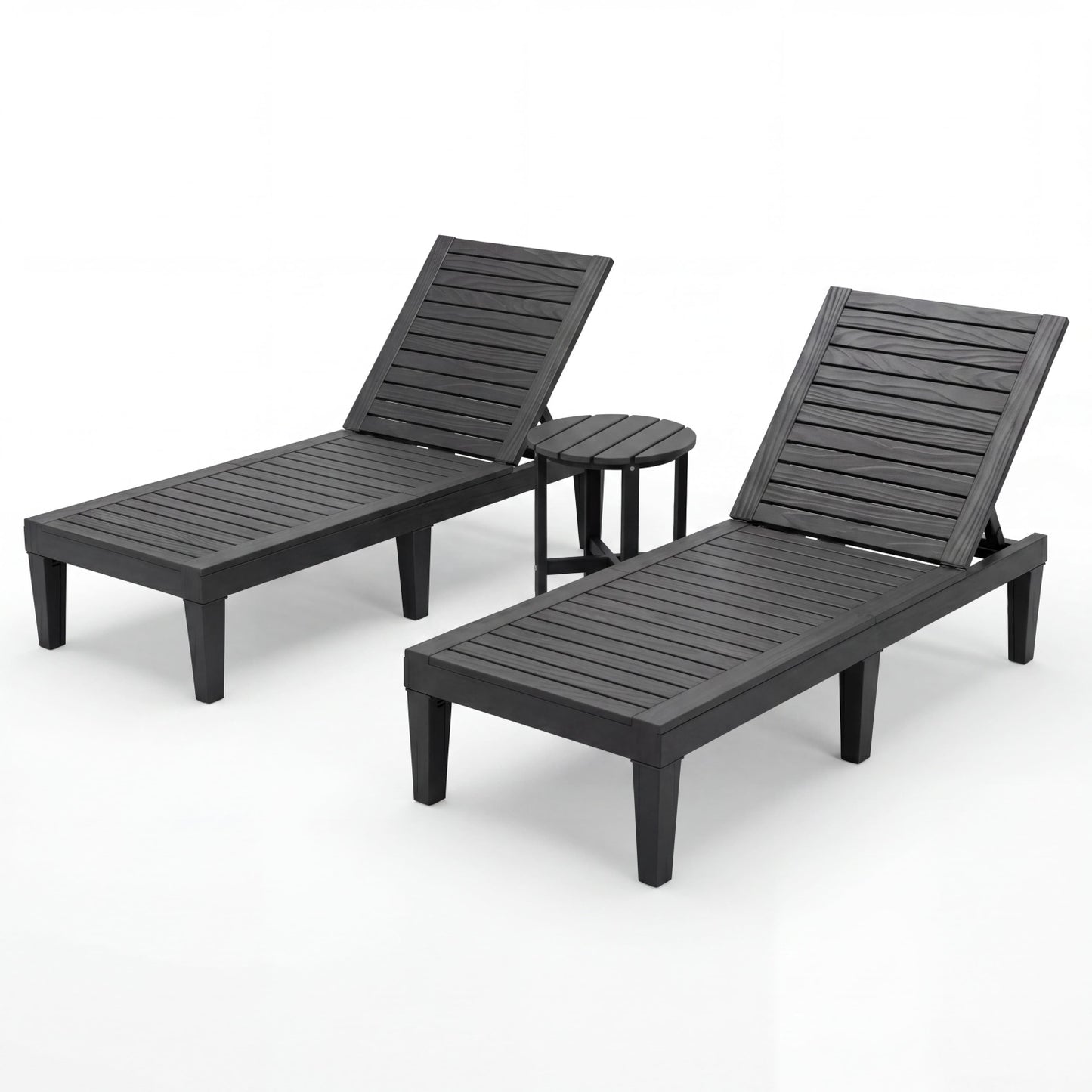 3-Piece Patio Lounge Set with Adjustable Recliner Chairs and Round Side Table for Poolside