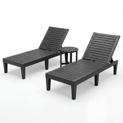 3-Piece Patio Lounge Set with Adjustable Recliner Chairs and Round Side Table for Poolside