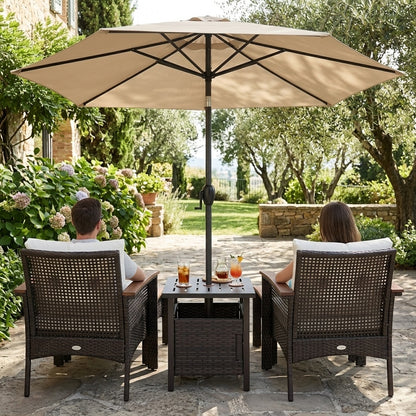 3-piece patio lounge bundle with wicker conversation set, umbrella side table, and 7.5 ft tilt market umbrella for outdoor patio use