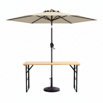 3-Piece Patio Picnic Table Set: Adjustable Wooden Picnic Table + Umbrella + Umbrella Base