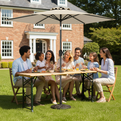 3-Piece Patio Picnic Table Set: Adjustable Wooden Picnic Table + Umbrella + Umbrella Base