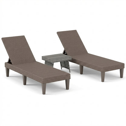 3-Piece Patio Set with 2 Adjustable Lounger Chairs and Rattan Side Table