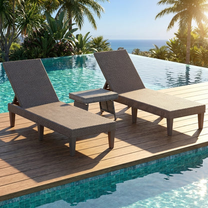 3-Piece Patio Set with 2 Adjustable Lounger Chairs and Rattan Side Table