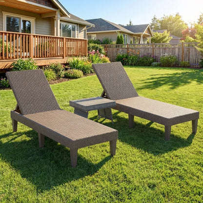 3-Piece Patio Set with 2 Adjustable Lounger Chairs and Rattan Side Table
