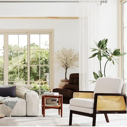 3-Piece Rattan Living Room Furniture Set with Tempered Glass Tabletop and Accent Chair