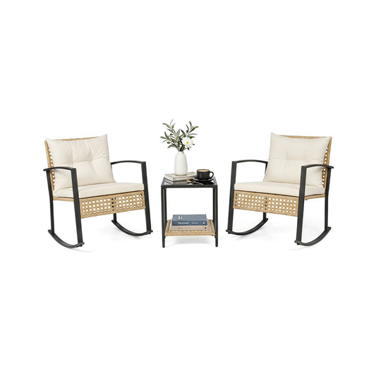 3-Piece Rattan Wicker Patio Conversation Set for Porch Balcony Garden Backyard-White