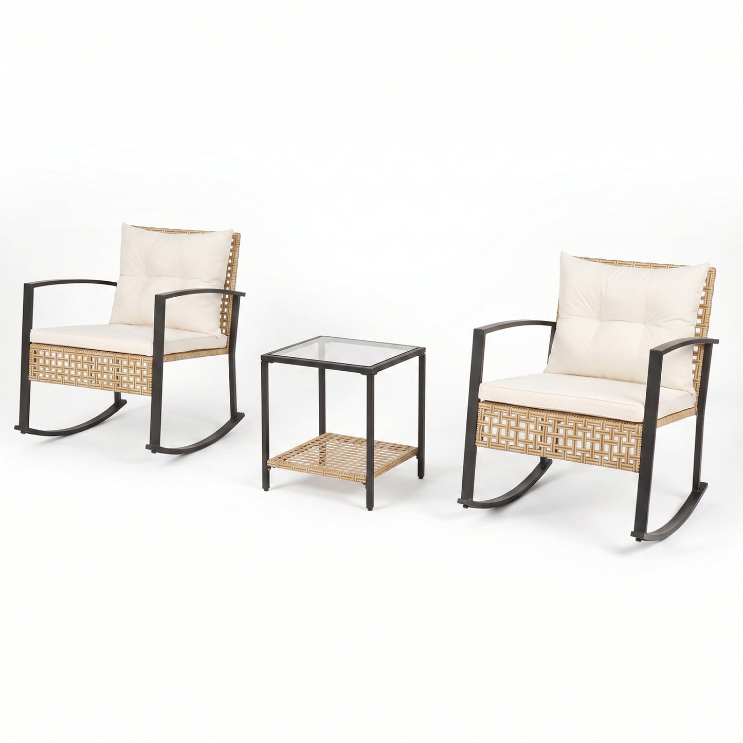 3-Piece Rattan Wicker Patio Conversation Set for Porch Balcony Garden Backyard-White