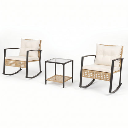 3-Piece Rattan Wicker Patio Conversation Set for Porch Balcony Garden Backyard-White
