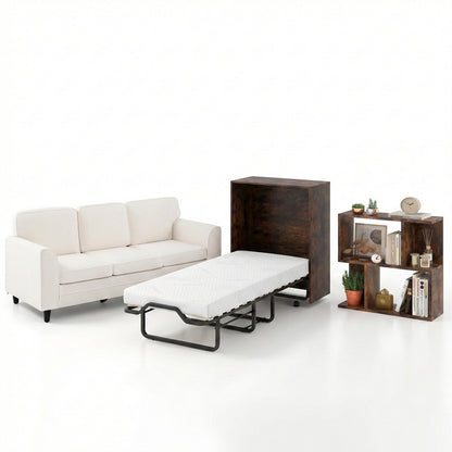 3-Piece Space-Saving Living Room with Teddy Sofa  Display Bookshelf & Foldable Murphy Bed