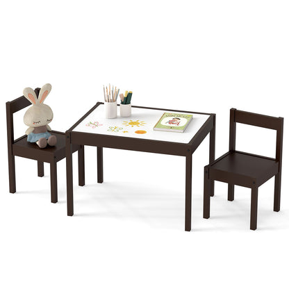 3-Piece Toddler Activity Table Set with Solid Rubber Wood Frame-Brown