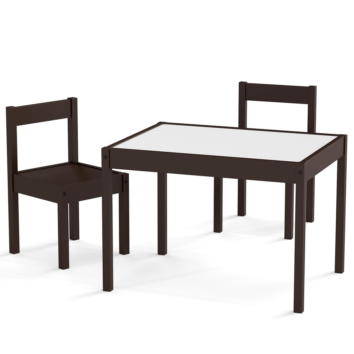3-Piece Toddler Activity Table Set with Solid Rubber Wood Frame-Brown