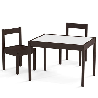 3-Piece Toddler Activity Table Set with Solid Rubber Wood Frame-Brown