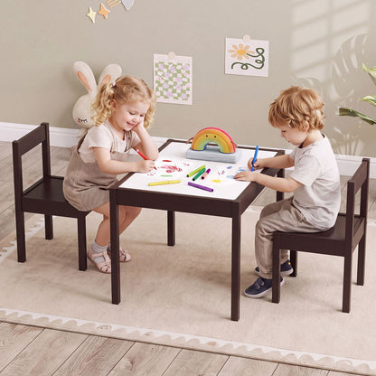 3-Piece Toddler Activity Table Set with Solid Rubber Wood Frame-Brown