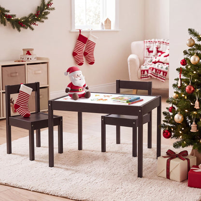 3-Piece Toddler Activity Table Set with Solid Rubber Wood Frame-Brown