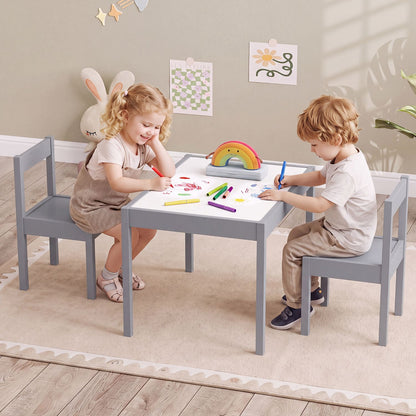 3-Piece Toddler Activity Table Set with Solid Rubber Wood Frame-Brown