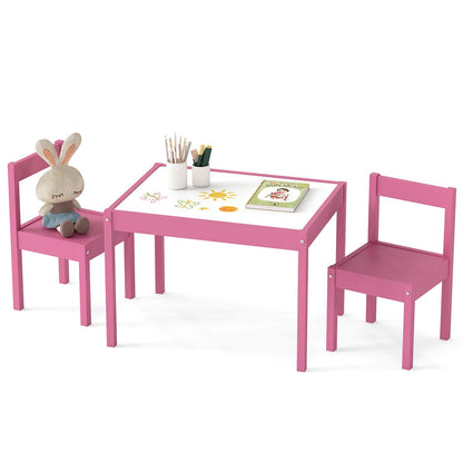 3-Piece Toddler Activity Table Set with Solid Rubber Wood Frame-Brown