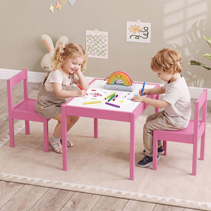 3-Piece Toddler Activity Table Set with Solid Rubber Wood Frame-Brown