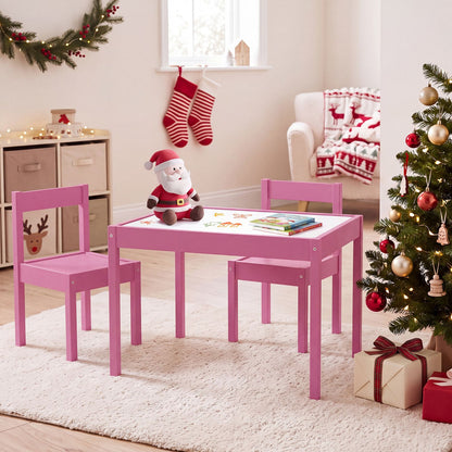 3-Piece Toddler Activity Table Set with Solid Rubber Wood Frame-Brown