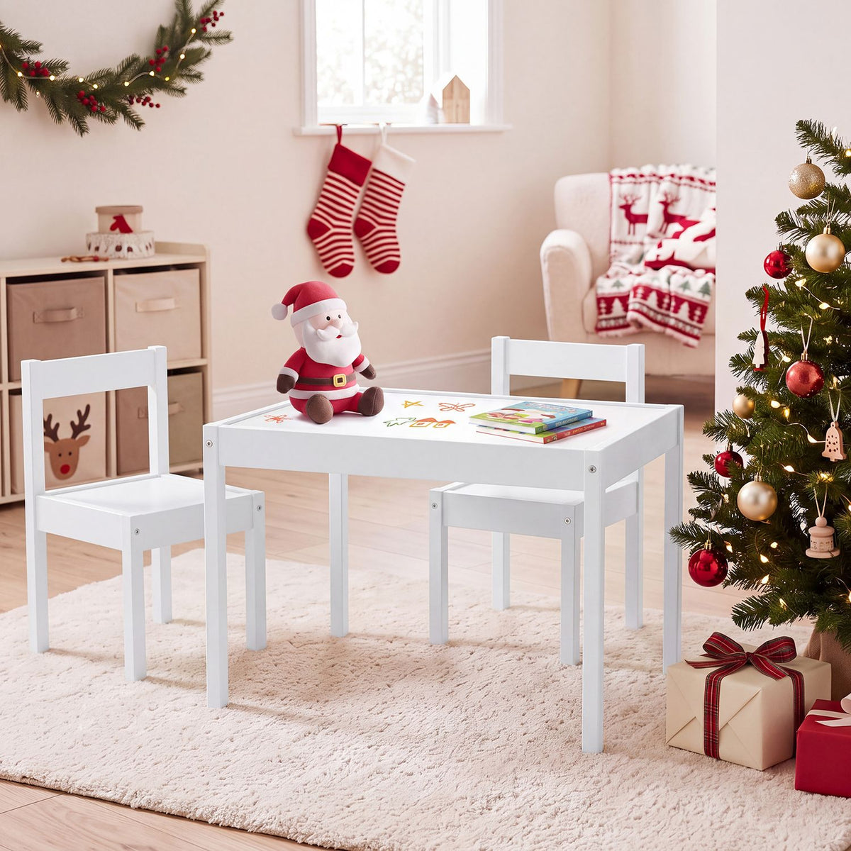 3-Piece Toddler Activity Table Set with Solid Rubber Wood Frame-Brown