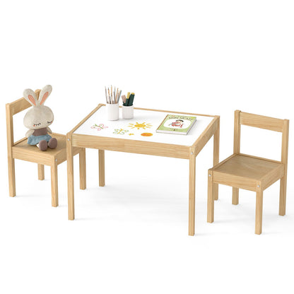3-Piece Toddler Activity Table Set with Solid Rubber Wood Frame-Brown