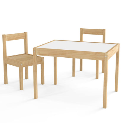 3-Piece Toddler Activity Table Set with Solid Rubber Wood Frame-Brown