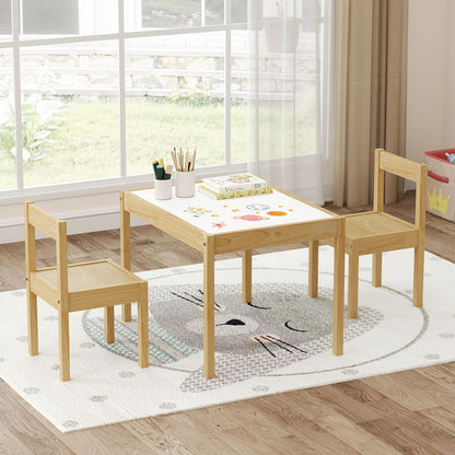 3-Piece Toddler Activity Table Set with Solid Rubber Wood Frame-Brown