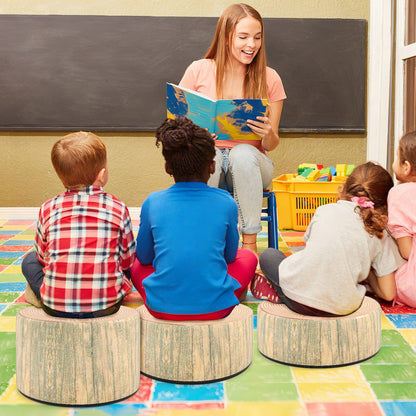 3-Piece Tree Stump Stool Set with Wood Printing Nature Decoration-Dark Walnut