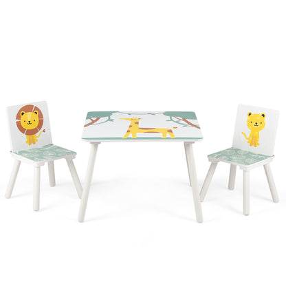 Three-piece kids table and chair set with playful animal patterns for children aged 3 to 6 years, by Direct by Wilsons Home Store.