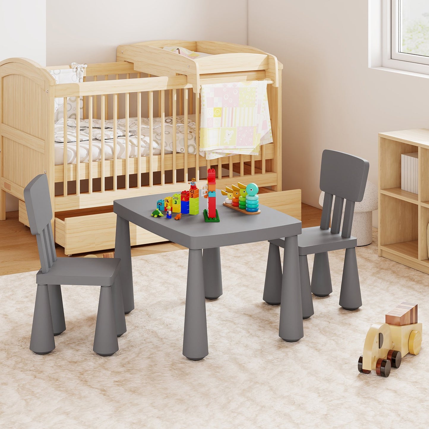 3 Pieces Toddler Multi Activity Play Dining Study Kids Table and Chair Set-Blue