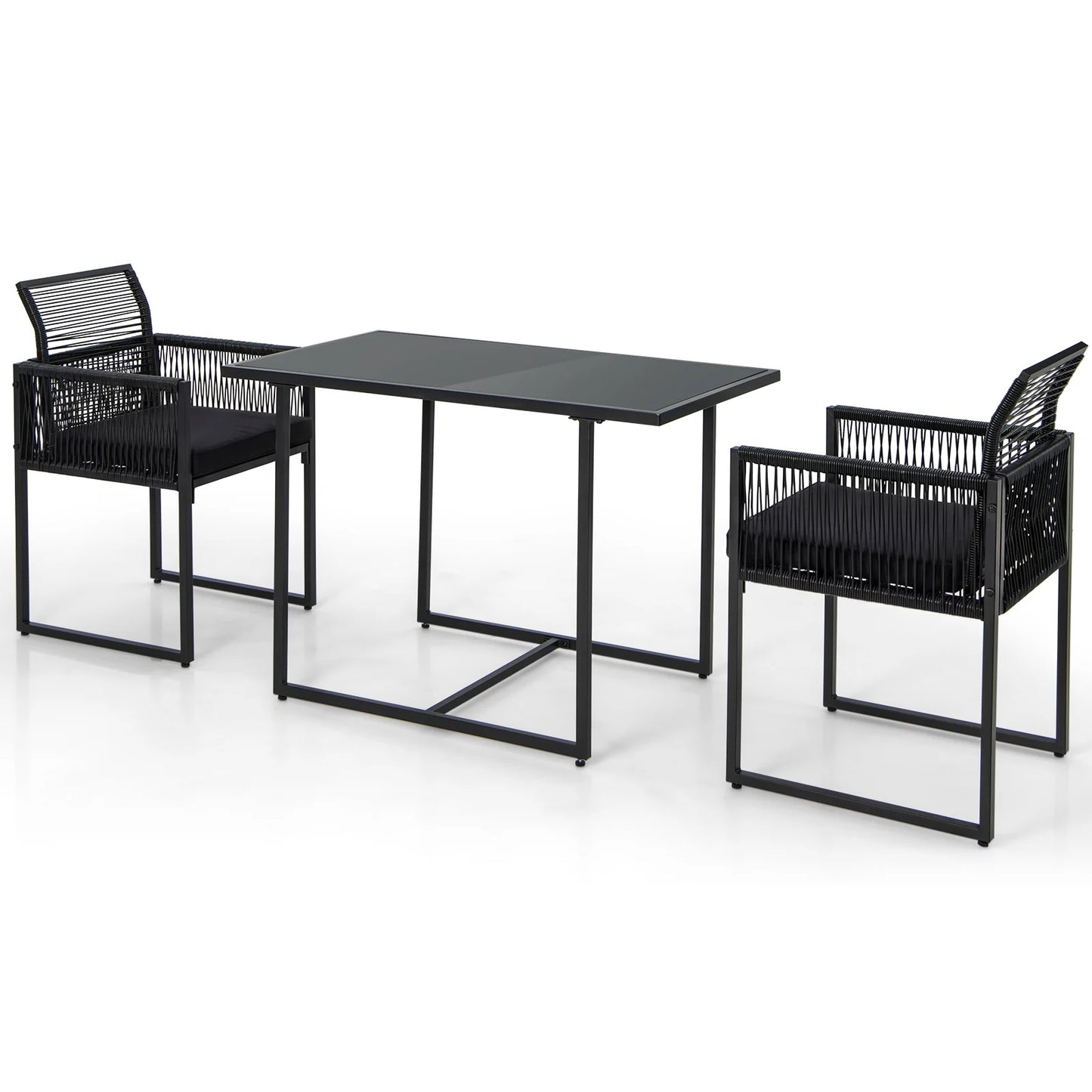 3 Pieces Outdoor Dining Set with Folding Backrest and Seat Cushion-Black