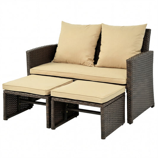 3 Pieces Outdoor Patio PE Wicker Furniture Set with Cushions-Beige