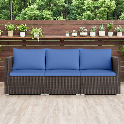 3 Pieces Patio Sectional Sofa Set with Soft Cushions-Beige