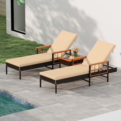 3 Pieces Patio Chaise Lounge Set for Poolside Backyard Porch