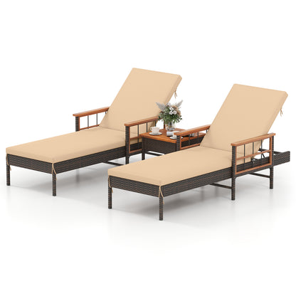 3 Pieces Patio Chaise Lounge Set for Poolside Backyard Porch