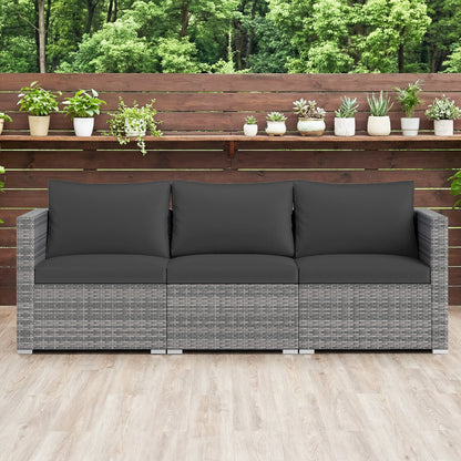 3 Pieces Patio Sectional Sofa Set PE Rattan Modular Couch Furniture Set with Soft Cushions-Black