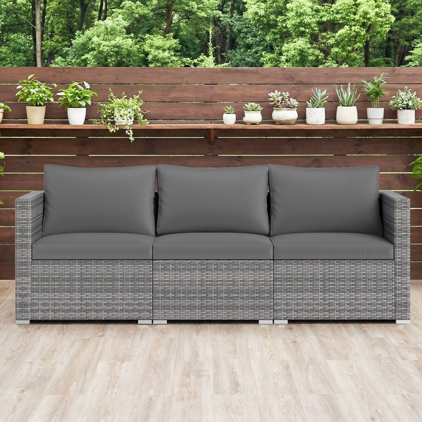 3 Pieces Patio Sectional Sofa Set PE Rattan Modular Couch Furniture Set with Soft Cushions-Black