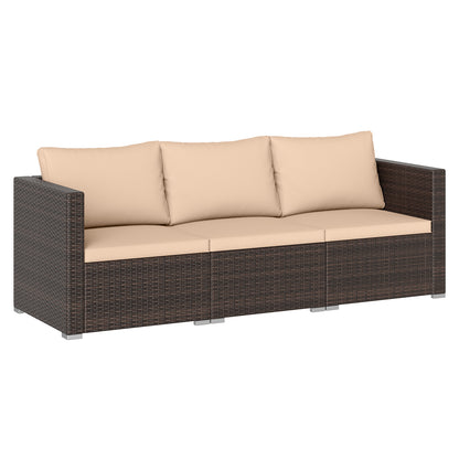 3 Pieces Patio Sectional Sofa Set with Soft Cushions-Beige