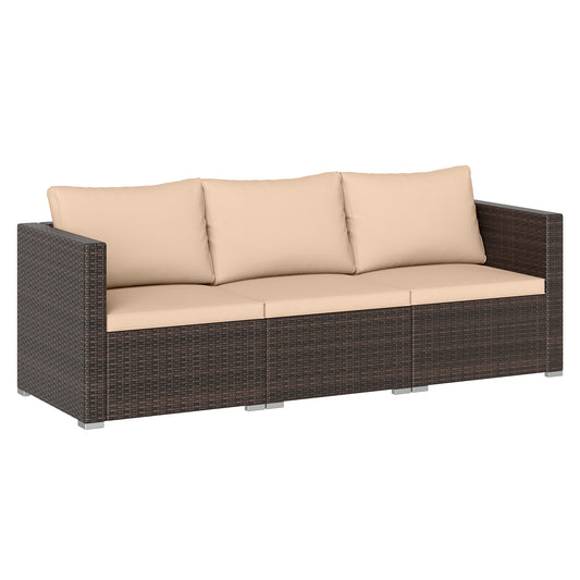 3 Pieces Patio Sectional Sofa Set with Soft Cushions-Beige