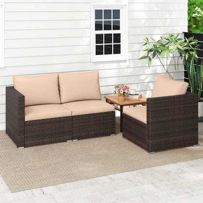 3 Pieces Patio Sectional Sofa Set with Soft Cushions-Beige