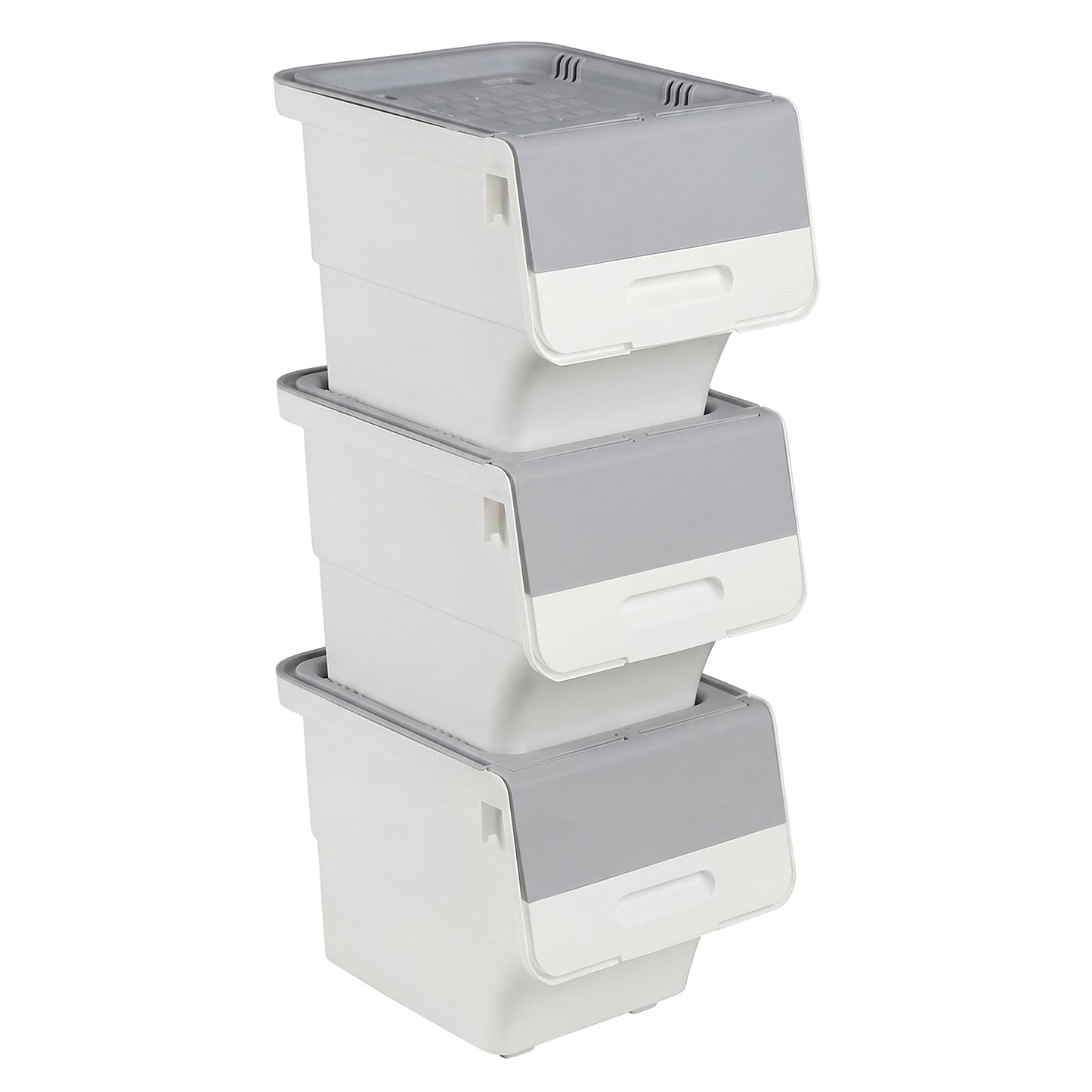 3 Pieces Storage Bins on Wheels Stackable Plastic Boxes with Stay-Open Lid (S)-Gray