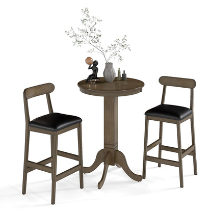 3 Pieces Wood Bar Table Set for 2 Round Pub Table with Pedestal Base and 2 Armless Stools