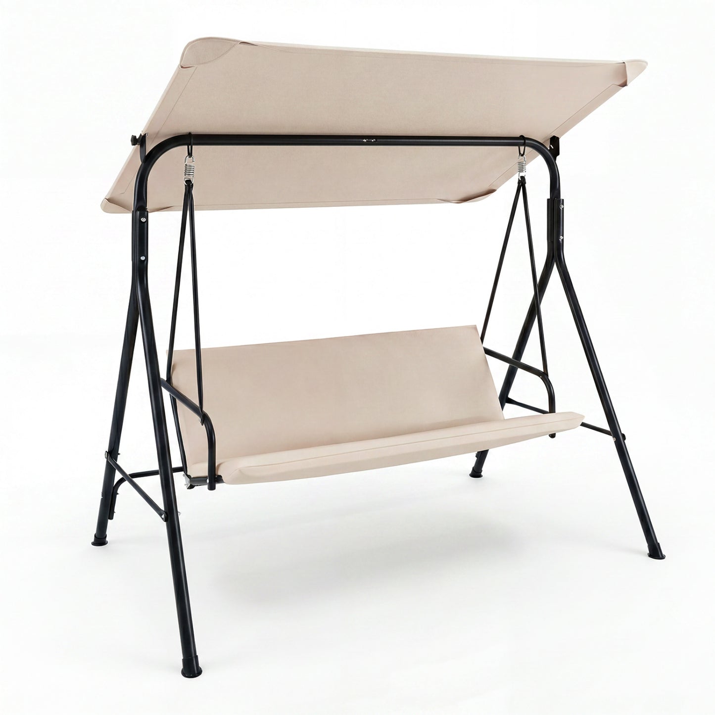 3-Seat Patio Swing Chair with Adjustable Canopy & Removable Cushion-Beige